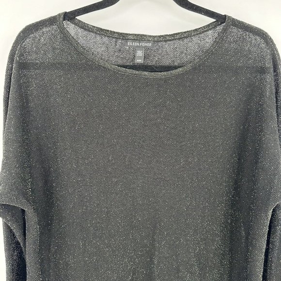Eileen Fisher Organic Linen Blend Crepe Sparkle Metallic Long Sleeve‎ Blouse Med - Picture 3 of 8